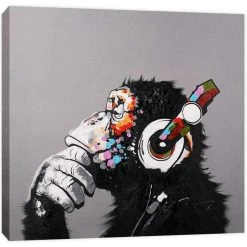 GENERIC Décoration Pop Art Moderne - Singe Pensant Avec Casque Impression Sur...