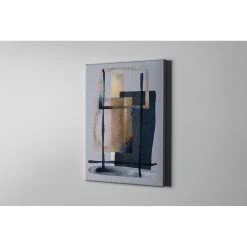 HOMEMANIA Tableau Sur Toile Formes - Gris, Bleu, Or - 100 X 3 X 150 Cm