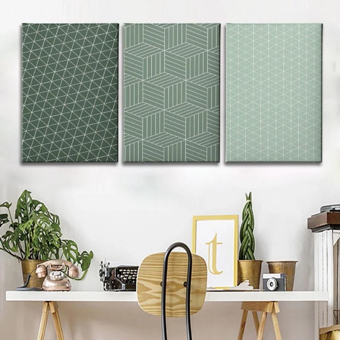 HOMEMANIA Tableau Sur Toile Géométrie - Blanc, Vert - 130 X 3 X 60 C... 2 HOMEMANIA Tableau Sur Toile Géométrie - Blanc, Vert - 130 X 3 X 60 C... – Image 2