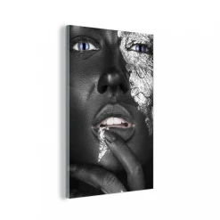 MuchoWow Impression Sur Verre Argent - Femelle - Noir Tableau Decoration Murale...