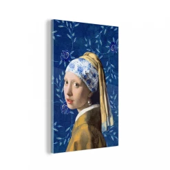 MuchoWow Impression Sur Verre Fille Avec Une Boucle D'oreille En Perle - Bleu D...