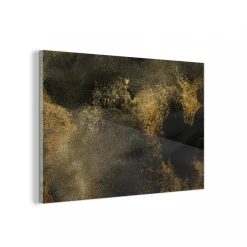 MuchoWow Impression Sur Verre Or - Abstrait - Peinture - Noir Tableau Decoratio...