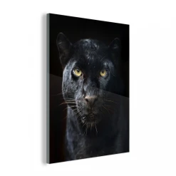 MuchoWow Impression Sur Verre Panthère - Noir - Jaune Tableau Decoration Mural...