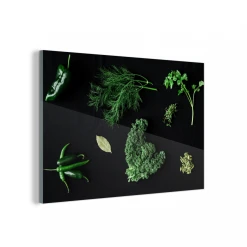 MuchoWow Impression Sur Verre Épices Et Herbes Sur Fond Noir Tableau Decoratio...