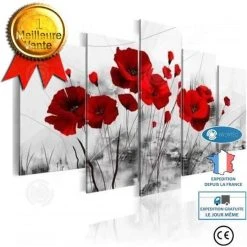 Marque Generique INN® Tableau Coquelicots Rouge Sur Fond Blanc Toile Peinture Fleurs D...