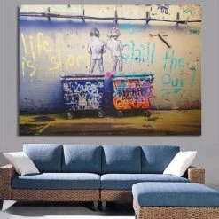 Marque Generique La Vie Est Courte BANKSY Toile Peinture Peintures Murales Pour Salon M...