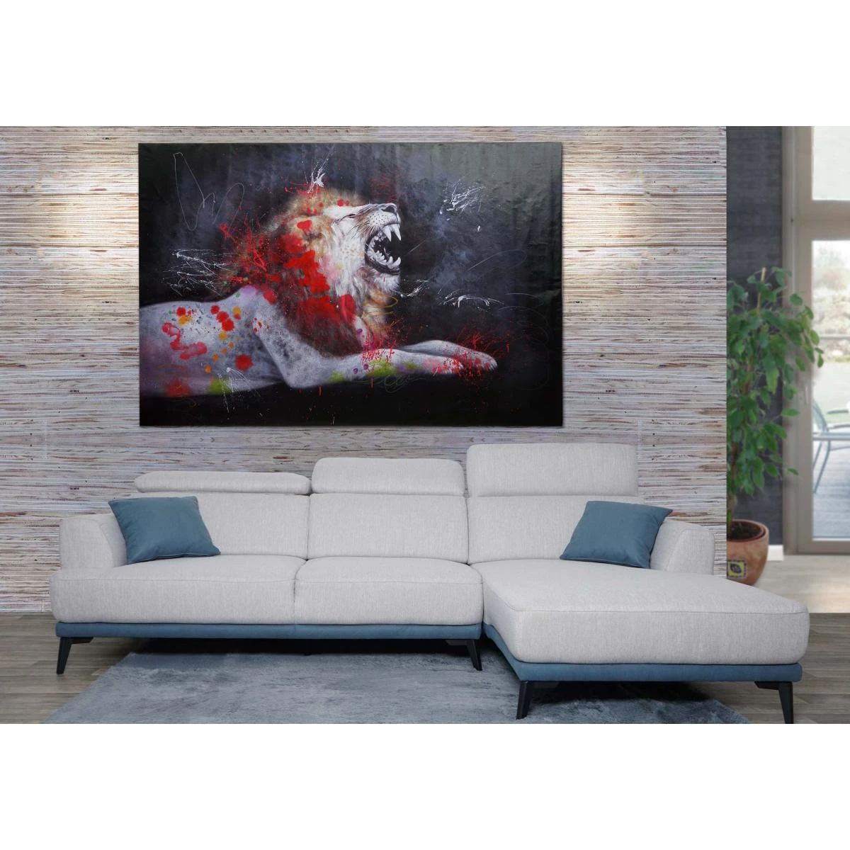 Mendler Peinture à L'huile Lion HWC-H25, Peinture Sur Toile XL, Peinte à La ... 1 Mendler Peinture à L'huile Lion HWC-H25, Peinture Sur Toile XL, Peinte à La ...