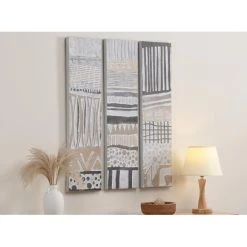 Vente-unique Tableau Triptyque Peint à La Main - Cadre En Bois - L. 75 X H. 100 Cm...