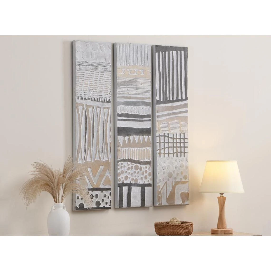 Vente-unique Tableau Triptyque Peint à La Main - Cadre En Bois - L. 75 X H. 100 Cm... 1 Vente-unique Tableau Triptyque Peint à La Main - Cadre En Bois - L. 75 X H. 100 Cm...