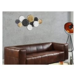 Vente-unique Décoration Murale En Métal TRIVIA - 104x8x56 Cm - Doré, Blanc Et No... -Dekliktableau Magasin plaque decorative 366503