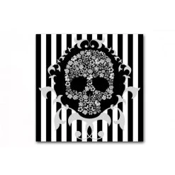 DECLIKTABLEAU Tableau Baroque Rayures Blanches Et Noires Tête De Mort 80X80 Cm