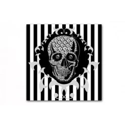 DECLIKTABLEAU Tableau Baroque Rayures Blanches Et Noires Tête De Mort Strass 80X80 ...