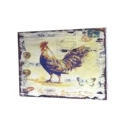 L'Héritier Du Temps Tableau Cadre Mural En Bois Massif Avec Impression Motif Coq Poule Col...