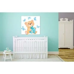 DECLIKTABLEAU Tableau Enfant Ourson Bleu 60X60 Cm