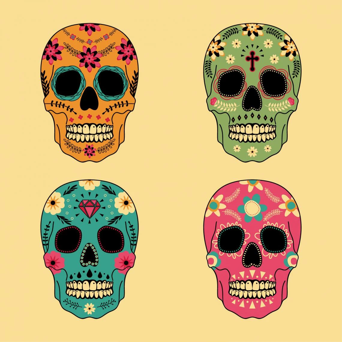 DECLIKTABLEAU Tableau Gothique Multicolore Avec 4 Cranes Hippie 60X60 3 DECLIKTABLEAU Tableau Gothique Multicolore Avec 4 Cranes Hippie 60X60 – Image 3