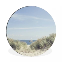 MuchoWow Tableau Imprimé Rond Bateau - Mer - Plage Impression Sur Aluminium En...