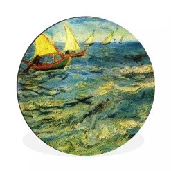 MuchoWow Tableau Imprimé Rond Bateaux De Pêche En Mer - Vincent Van Gogh Impr...