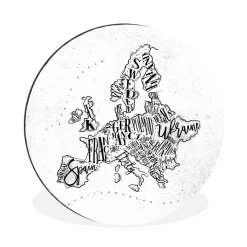 MuchoWow Tableau Imprimé Rond Carte - Europe - Noir - Blanc Impression Sur Alu...