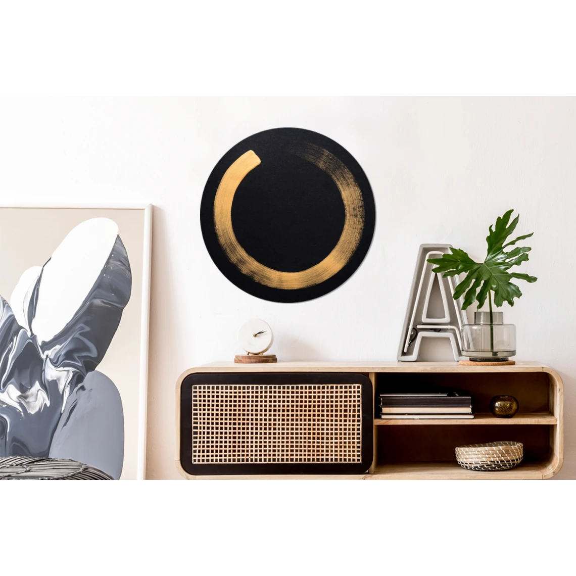 MuchoWow Tableau Imprimé Rond Cercle D'or Sur Un Fond Sombre Impression Sur Al... 2 MuchoWow Tableau Imprimé Rond Cercle D'or Sur Un Fond Sombre Impression Sur Al... – Image 2