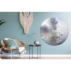 MuchoWow Tableau Imprimé Rond Cygnes - Eau - Hiver Impression Sur Aluminium En... -Dekliktableau Magasin tableau imprime rond cygnes eau hiver impression sur aluminium en rond 120x120 cm tableau decoration murale salon 12476106 33296904 1140x1140