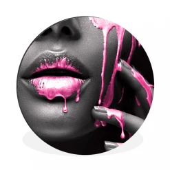 MuchoWow Tableau Imprimé Rond Lèvres - Rose - Noir Impression Sur Aluminium E...
