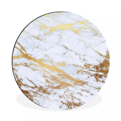 MuchoWow Tableau Imprimé Rond Marbre - Or - Blanc - Luxe Impression Sur Alumin...