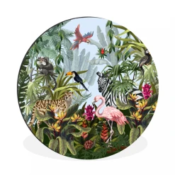 MuchoWow Tableau Imprimé Rond Nature - Animaux De La Jungle - Tropical Impress...