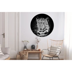 MuchoWow Tableau Imprimé Rond Panthère - Noir - Blanc Impression Sur Aluminiu... -Dekliktableau Magasin tableau imprime rond panthere noir blanc impression sur aluminium en rond 140x140 cm tableau decoration murale salon 12463104 33256670 1140x1140
