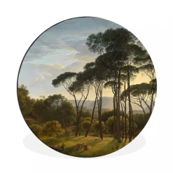MuchoWow Tableau Imprimé Rond Paysage Italien Avec Des Pins En Pierre - Peintu...