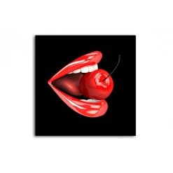 DECLIKTABLEAU Tableau Pop Bouche Rouge Cerise Fond Noir 50X50 Cm