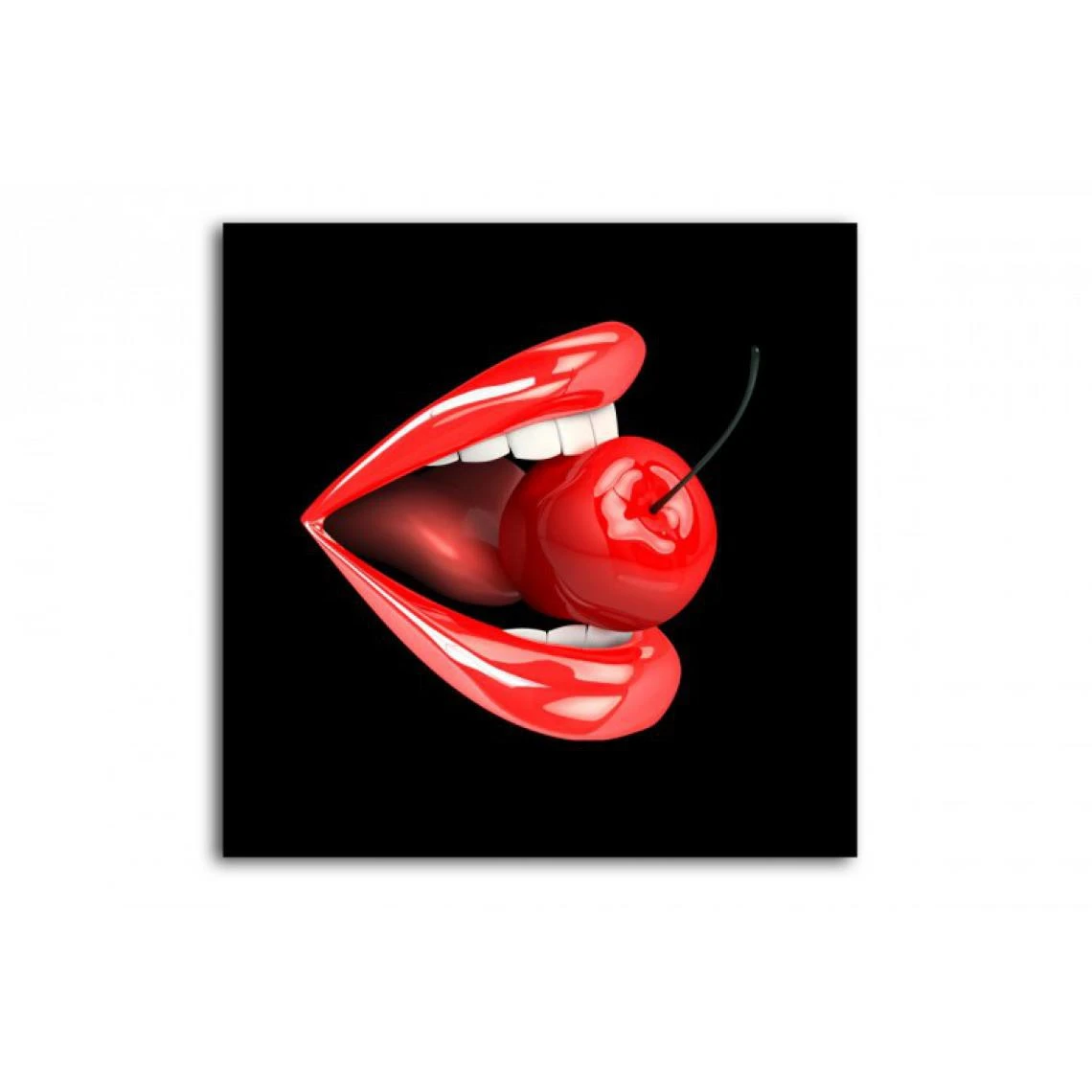DECLIKTABLEAU Tableau Pop Bouche Rouge Cerise Fond Noir 80X80 Cm 3 DECLIKTABLEAU Tableau Pop Bouche Rouge Cerise Fond Noir 80X80 Cm – Image 3