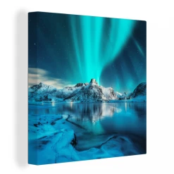 MuchoWow Tableau Sur Toile Aurores Boréales - Glace - Neige - Norvège Decorat...
