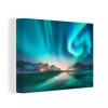 MuchoWow Tableau Sur Toile Aurores Boréales - Neige - Réflexion - Norvège De...