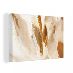 MuchoWow Tableau Sur Toile Blanc - Marron - Abstrait Decoration Murale 140x90 C...