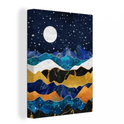 MuchoWow Tableau Sur Toile Bleu - Or - Marbre Decoration Murale 120x160 Cm