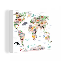 MuchoWow Tableau Sur Toile Carte Du Monde - Enfants - Animaux Decoration Murale...