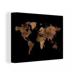 MuchoWow Tableau Sur Toile Carte Du Monde - Marron - Noir Decoration Murale 120...