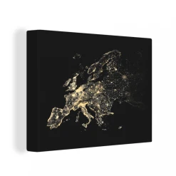 MuchoWow Tableau Sur Toile Carte - Europe - Noir - Or Decoration Murale 120x90 ...
