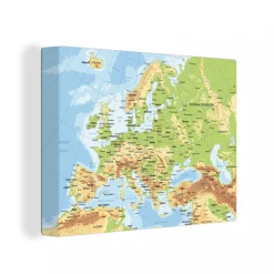 MuchoWow Tableau Sur Toile Carte - Europe - Pays Decoration Murale 40x30 Cm