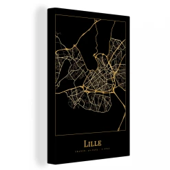 MuchoWow Tableau Sur Toile Carte - Lille - France - Or - Noir Decoration Murale...