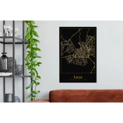 MuchoWow Tableau Sur Toile Carte - Lille - France - Or - Noir Decoration Murale... -Dekliktableau Magasin tableau sur toile carte lille france or noir decoration murale 60x90 cm 12468620 33273812 1140x1140