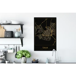 MuchoWow Tableau Sur Toile Carte - Lille - France - Or - Noir Decoration Murale... -Dekliktableau Magasin tableau sur toile carte lille france or noir decoration murale 60x90 cm 12468620 33273814 1140x1140