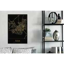 MuchoWow Tableau Sur Toile Carte - Lille - France - Or - Noir Decoration Murale... -Dekliktableau Magasin tableau sur toile carte lille france or noir decoration murale 60x90 cm 12468620 33273816 1140x1140