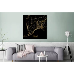 MuchoWow Tableau Sur Toile Carte - Nice - Noir - Or Decoration Murale 90x90 Cm -Dekliktableau Magasin tableau sur toile carte nice noir or decoration murale 90x90 cm 12470216 33278688 1140x1140