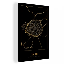 MuchoWow Tableau Sur Toile Carte - Paris - Or - Noir Decoration Murale 60x90 Cm