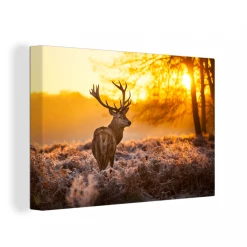 MuchoWow Tableau Sur Toile Cerf - Hiver - Coucher De Soleil Decoration Murale 1...