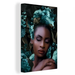 MuchoWow Tableau Sur Toile Femme - Fleurs - Feuilles Decoration Murale 80x120 C...