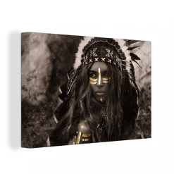 MuchoWow Tableau Sur Toile Femme - Robe Indienne - Or Decoration Murale 30x20 C...