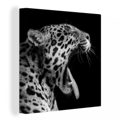 MuchoWow Tableau Sur Toile Jaguar - Animal - Noir - Blanc Decoration Murale 20x...