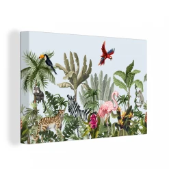 MuchoWow Tableau Sur Toile Jungle - Flamant - Singe Decoration Murale 30x20 Cm